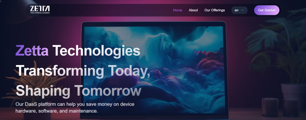 Zetta Technologies website on laptop screen