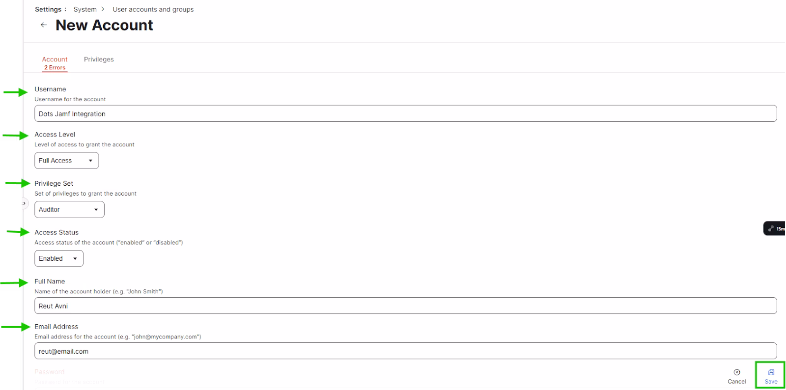 jamf create account details