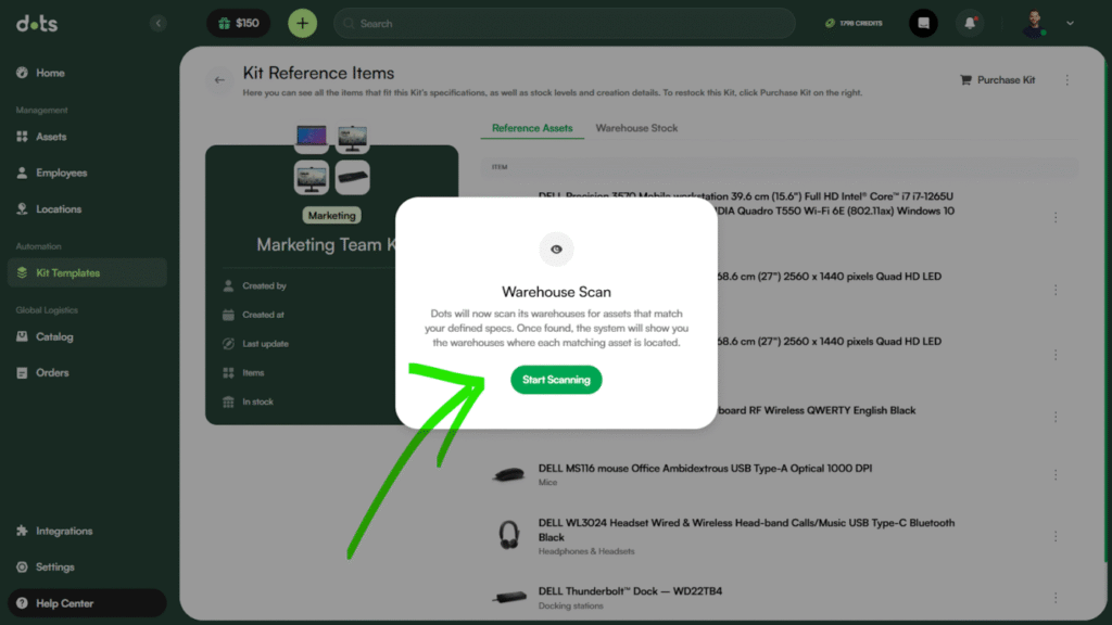 Dots kit reference items warehouse scan