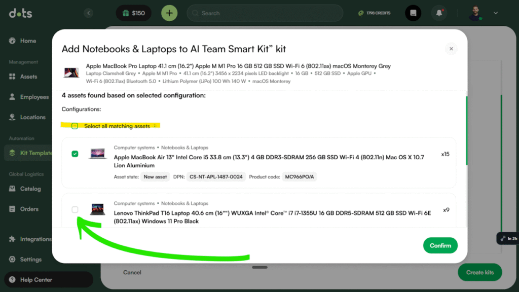 Dots platform: Adding laptops to an AI team kit.